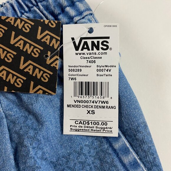 NWT Vans Jeans Womens XS Mended Check Relaxed Cropped Denim Range Elastic Cotton - Picture 4 of 12